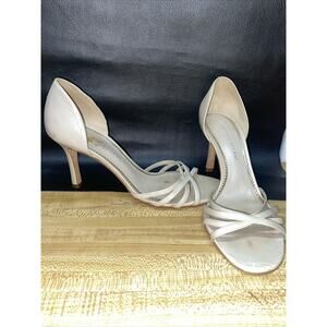 Antonio Melani 3.25” Leather Heels Sandals Cream Leather Straps Open Toe Size 7M